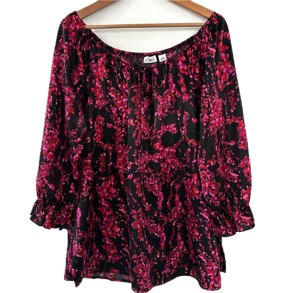 CATO Women's Tunic Top Sz. XL Black/Multicolor Cottagecore Whimsigoth Coquette